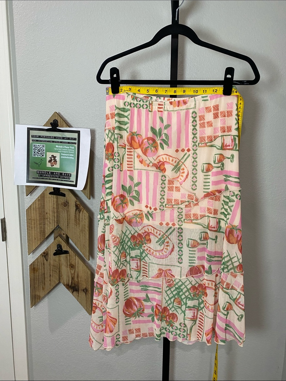 See You Monday Pink, Green & Cream Asymmetrical Midi Skirt 14-20” waist - Picture 8 of 8